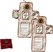 2PCS Pocket Shrine with Silver Cross Included Inside, Handmade Prayer Quilt, Mini Scripture Quilts Virgin Mary Slow Stitched, Encouragement Christian Spiritual Gifts for Church Friends Family