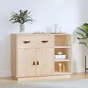 Solid Pine Wood Sideboard, Stable Storage Cabinet for Hallway, Buffet Display Furniture, Natural Grain, Easy Assembly