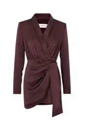 Misha Azera Satin Mini Blazer Dress - Burgundy - XS (UK 6 / XS) XS (UK 6 / XS)