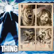 The Thing original art 4 card sketch set signed Stephane Roux & John Carpenter