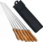 16.5 Inch Grill Skewers with Wood Handle 6 Pack Stainless Steel Flat Grilling