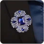 [Kercisbeauty] Mens Suit Big Blue Crystal Brooch Pin Groom Corsage Special Occasion Party Jewelry for Unisex Cloth