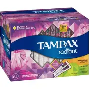 Tampax Radiant Tampons Duo Pack Regular/Super Absorbency 84 ct.