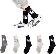[AKAMAS] 5 Pairs of Women's Funny 3D Alpaca Pattern Socks, Warm Breathable Cotton Sports Socks, Cute Cartoon Animal Casual Socks, Funny Motif Crew Socks, Women Black White Ankle Socks