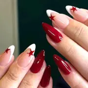 Press on Nails Medium Fake Nails Almond White French White French Tip & Stars