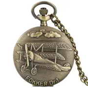 Vintage Pocket Watches FOKKER DR1 3D Airplane Design with Chain Men Kids Gifts