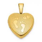Sterling Silver Gold-plated Polished Front/Brushed Back Foot Prints with Hear...
