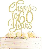 AHAORAY Cheers to 60 Years Cake Topper - Gold Glitter 60th Birthday Cake Decorating Supplies, Perfect for Wedding, Anniversary or Birthday Party Decorations, Photo Booth Props