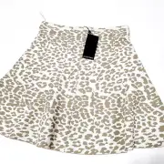 Portmans Fit Flare Knee Length Skirt Women Size M Beige White A-Line BNWT $89
