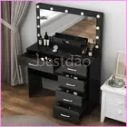 Black Vanity Dressing Table with Large LED Mirror & 5 Drawers Makeup Desk