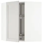 METOD corner wall cabinet with carousel, white/Lerhyttan light grey, 68x37x80 cm