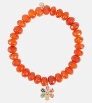 [Sydney Evan] Sydney Evan Daisy 14kt gold and carnelian beaded bracelet One Size red