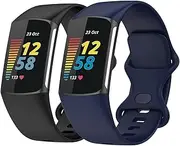 Bands for Fitbit Charge 6 Bands & Fitbit Charge 5 Bands, Soft TPU Adjustable Watch Strap Replacement Wristband for Fitbit Charge 6/5 Advanced Fitness Tracker Women Men, 2 Pack