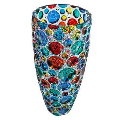 Murano Glass Vase Bubble Multi Coloured Hand Made Painted Millefiori 35cm High