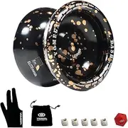 [Yomega] Dash Yoyo - Pro Aluminum Metal Unresponsive Yoyo with C Size Ball Bearing for Advanced yo yo Tricks + Extra 5 Strings + Glove + Bag + Die & 3 Month Warranty (Black Gold)