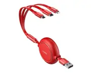 Creative 3-in-1 Retractable Data Cable IP Android Type-C Mobile Phone Charging Cable-Red