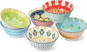 AHX Cereal Bowls Porcelain 24 oz - Salad Soup Bowl Colorful 6.25" - Deep Bowls for Serving Ramen | Noodle | Pasta | Pho | Oatmeal - Microwave and Dishwasher Safe - Set of 6