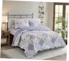 Patchwork, 3-Piece Quilt Set with 2 Shams, Quilt Set Queen Rose Violet