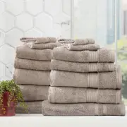 14pc Renee Taylor Stella Bath Towel/Mat Set Soft Bamboo Cotton 650 GSM Pewter