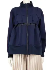 Navy Jersey Mock Neck Zip-Up Jacket