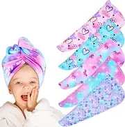 5Pcs Hair Towel Wrap Ultra-Absorbent Microfiber Rapid Drying Hair Towel Hair Turbans for Wet Hair Wraps Love, Mermaid, Single Horn Animal Head Towel Wrap for Women Girls Children