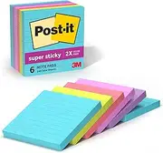 Post-it Super Sticky Lined Notes, 6 Sticky Note Pads, 101 mm X 101 mm, School Supplies for Students, Ideal for Textbooks, Notebooks, Walls and Vertical Surfaces, Supernova Neons Collection