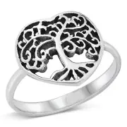 Heart Tree of Life Ring 925 Sterling Silver 15mm Size 5-10