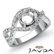 Diamond Engagement Cross Shank Ring Halo Pave Platinum Round Semi Mount 0.5Ctw
