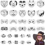 40 Pieces Halloween Face Paint Stencils Face Painting Kit Includes 30 Pieces Pumpkin Paint Stencils Masquerade Painting Stencils Bat Face Stencils 10 Pieces Paint Brushes for Party Face Drawing Makeup