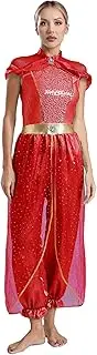 [Jugaoge] Arabian Princess Sequins Belly Dance Costume One Piece Jumpsuit Halloween Costume for Women