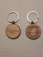 Lunazul Tequila 3" Round Wooden Key Chain / Keychain Wolf on the backside
