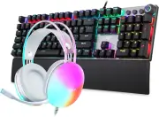 Headset Set, USB Keyboard Headset Combo,Wired RGB Rainbow Backlit Keyboard
