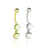 14k Yellow or White Gold Belly Button Dangle CZ Barbel Bar Ring