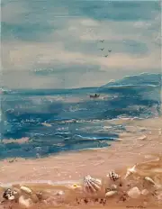 Original painting 11x14" ocean sea shells boat Textured Canvas by Lynne Kohler