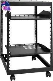 15U Open Frame Server Rack, 15''-40'' Adjustable Depth, Free Standing or Wall Mo