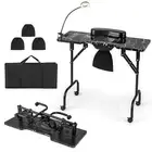 Folding Manicure Nail Table with Electric Dust Collector&4 Lockable Wheels