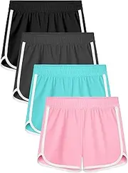 [Resinta] 4 Packs Girls Running Shorts Summer Kids Athletic Shorts Quick Dry Workout Dolphin Shorts Polyester Active Shorts