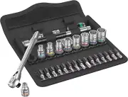 8100 SA 11 Zyklop Metal Ratchet 28 Piece Set with Switch Lever, 1/4-Inch Drive,
