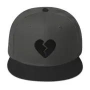 Black Broken Heart Valentines Day Embroidered Flat Bill Cap Snapback Hat