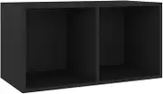 vidaXL Black Vinyl Record Storage Box - Engineered Wood - Dual Compartment - Office, Bedroom Organisation - 71x34x36 cm