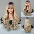 Ombre Blonde Wavy Wig with Bangs Wig Long Natural Wave Blonde Synthetic Wig Heat