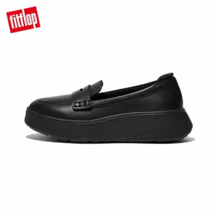 【FitFlop】F-MODE LEATHER FLATFORM PENNY LOAFERS經典造型皮革樂福鞋-女(靚黑色)