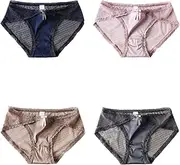 [HEJIGOOD] Cotton Underwear for Women Hipster Cheeky Lace Panties Seamless Mesh Breathable Briefs Pack of 4