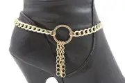 New Women Fashion Boot Bracelet Metal Chains Gold Fringes Ring Anklet Shoe Charm