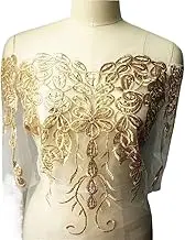 Lace Applique，Embroidered Appliques， Sequins White Mesh Embroidered Wedding Gown Appliques Lace Trims Collar Mesh Sewing Patch for Dress DIY