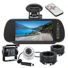 7" Mirror Monitor Dual Mounts 2x 4PIN Reverse Cameras Black+White For Trailer Rv