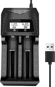 AA AAA 18650 Battery Charger, 2 Bay Smart Universal Charger with LCD Display Quick Charge for 26650 21700 32650 16340 14500 18350 18500 AA AAA (Charger Only)