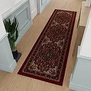 Ottomanson Hallway Runner Rug 2'7" x 9'10" Non Slip Oriental Area Rugs Easy to Clean Laundry Rug Runner Durable & Pet Friendly Floor Carpet Runners for Hallways Entryway Living Room Kitchen, Red