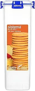 Sistema KLIP IT PLUS Cracker Food Storage Container | 1.8 L Biscuit Tin | Leak-Proof, Stackable & Airtight Fridge/Freezer Container with Lid | BPA-Free Plastic | Blue Clips | 1 Count