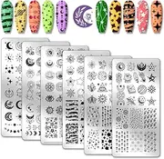 PH PandaHall Set of 6 Nail Stamping Plates Sun Moon Nail Art Stamp Plate Star Nail Art Stencils Stainless Steel Nail Picture Plates for Women DIY Print Nail Salon Design Gift 12 x 6 cm